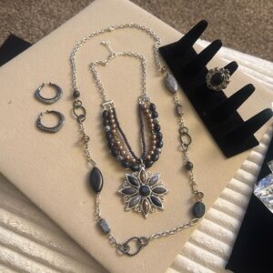 Elegant Silver and Black Jewelry Set
